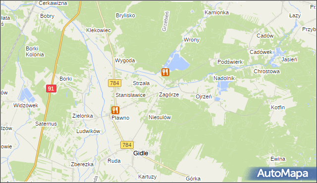 mapa Zagórze gmina Gidle, Zagórze gmina Gidle na mapie Targeo