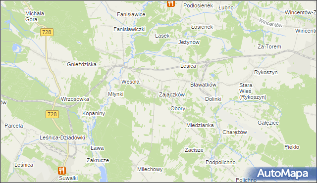 mapa Zajączków gmina Piekoszów, Zajączków gmina Piekoszów na mapie Targeo