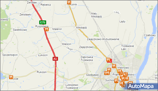 mapa Zajączkowo gmina Tczew, Zajączkowo gmina Tczew na mapie Targeo