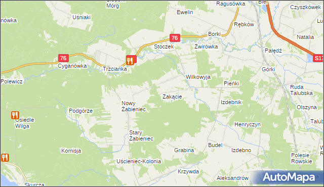 mapa Zakącie gmina Garwolin, Zakącie gmina Garwolin na mapie Targeo