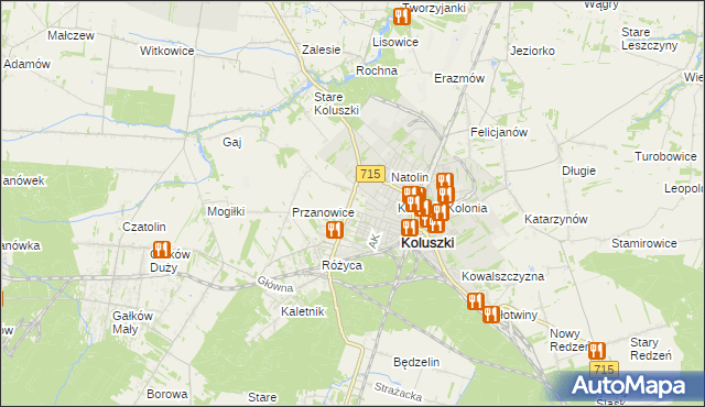 mapa Żakowice gmina Koluszki, Żakowice gmina Koluszki na mapie Targeo