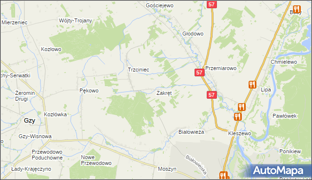 mapa Zakręt gmina Pułtusk, Zakręt gmina Pułtusk na mapie Targeo