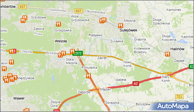 mapa Zakręt gmina Wiązowna, Zakręt gmina Wiązowna na mapie Targeo