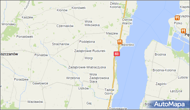 mapa Zakrzew gmina Warta, Zakrzew gmina Warta na mapie Targeo