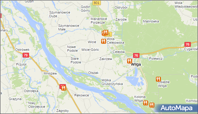 mapa Zakrzew gmina Wilga, Zakrzew gmina Wilga na mapie Targeo