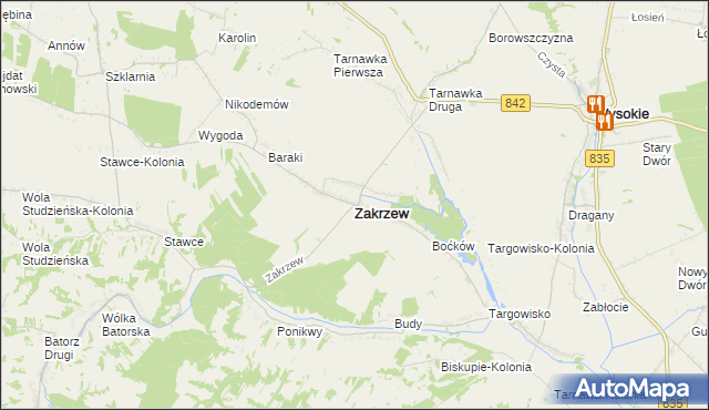 mapa Zakrzew powiat lubelski, Zakrzew powiat lubelski na mapie Targeo