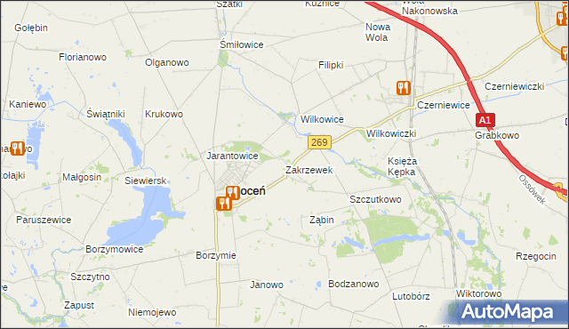 mapa Zakrzewek gmina Choceń, Zakrzewek gmina Choceń na mapie Targeo