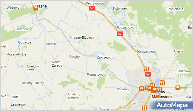 mapa Zakrzewo gmina Karniewo, Zakrzewo gmina Karniewo na mapie Targeo