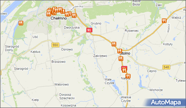 mapa Zakrzewo gmina Stolno, Zakrzewo gmina Stolno na mapie Targeo