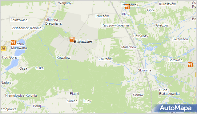 mapa Zakrzów gmina Białaczów, Zakrzów gmina Białaczów na mapie Targeo