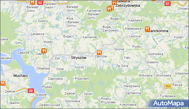 mapa Zakrzów gmina Stryszów, Zakrzów gmina Stryszów na mapie Targeo