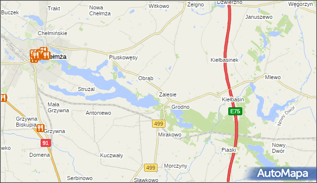 mapa Zalesie gmina Chełmża, Zalesie gmina Chełmża na mapie Targeo
