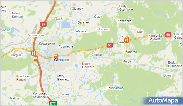 mapa Zalesie gmina Glinojeck, Zalesie gmina Glinojeck na mapie Targeo
