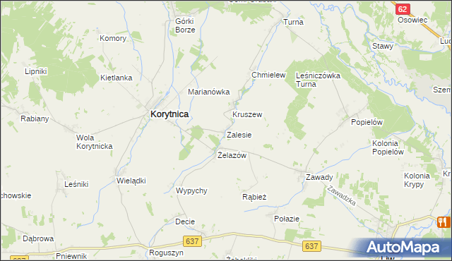 mapa Zalesie gmina Korytnica, Zalesie gmina Korytnica na mapie Targeo