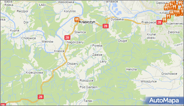 mapa Zalesie gmina Krasiczyn, Zalesie gmina Krasiczyn na mapie Targeo