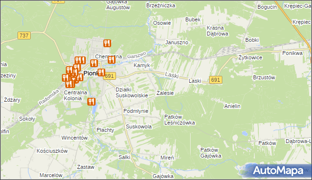 mapa Zalesie gmina Pionki, Zalesie gmina Pionki na mapie Targeo