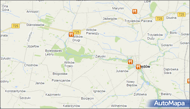 mapa Załuski gmina Błędów, Załuski gmina Błędów na mapie Targeo