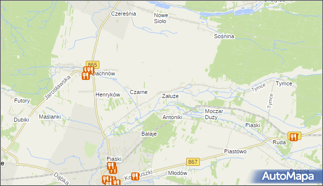 mapa Załuże gmina Lubaczów, Załuże gmina Lubaczów na mapie Targeo