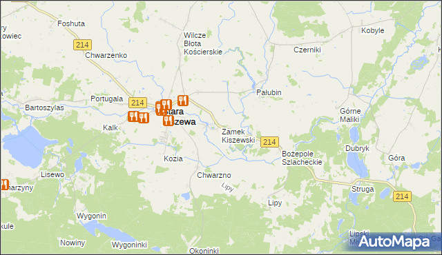 mapa Zamek Kiszewski, Zamek Kiszewski na mapie Targeo