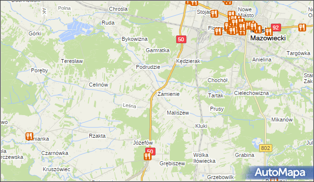 mapa Zamienie gmina Mińsk Mazowiecki, Zamienie gmina Mińsk Mazowiecki na mapie Targeo