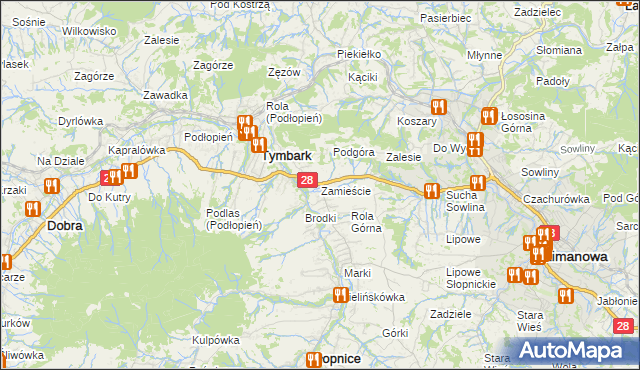 mapa Zamieście gmina Tymbark, Zamieście gmina Tymbark na mapie Targeo