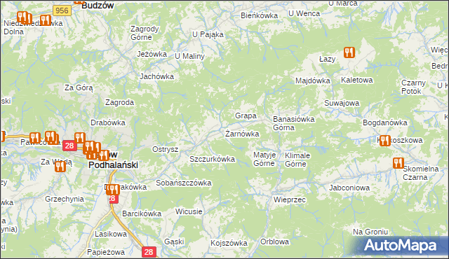 mapa Żarnówka gmina Maków Podhalański, Żarnówka gmina Maków Podhalański na mapie Targeo