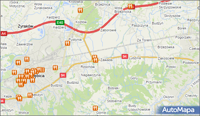 mapa Zawada gmina Dębica, Zawada gmina Dębica na mapie Targeo