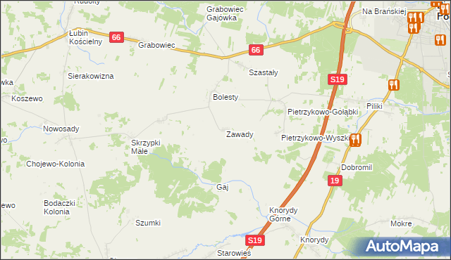 mapa Zawady gmina Bielsk Podlaski, Zawady gmina Bielsk Podlaski na mapie Targeo