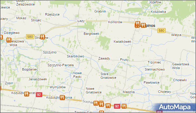 mapa Zawady gmina Kampinos, Zawady gmina Kampinos na mapie Targeo
