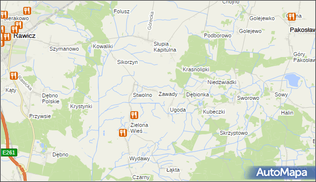 mapa Zawady gmina Rawicz, Zawady gmina Rawicz na mapie Targeo