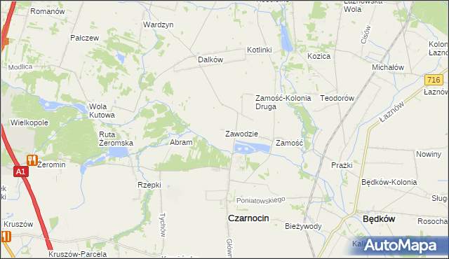 mapa Zawodzie gmina Czarnocin, Zawodzie gmina Czarnocin na mapie Targeo
