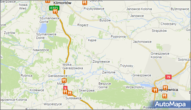 mapa Zbigniewice-Kolonia, Zbigniewice-Kolonia na mapie Targeo