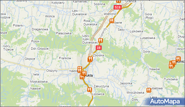 mapa Zboiska gmina Dukla, Zboiska gmina Dukla na mapie Targeo