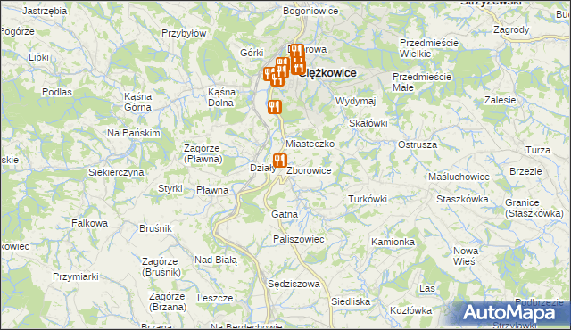 mapa Zborowice gmina Ciężkowice, Zborowice gmina Ciężkowice na mapie Targeo