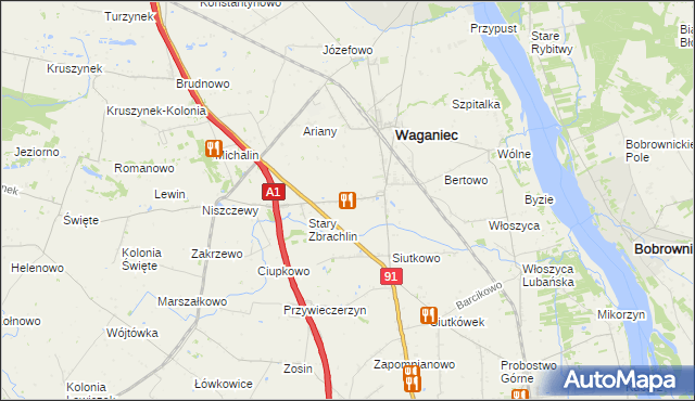 mapa Zbrachlin gmina Waganiec, Zbrachlin gmina Waganiec na mapie Targeo