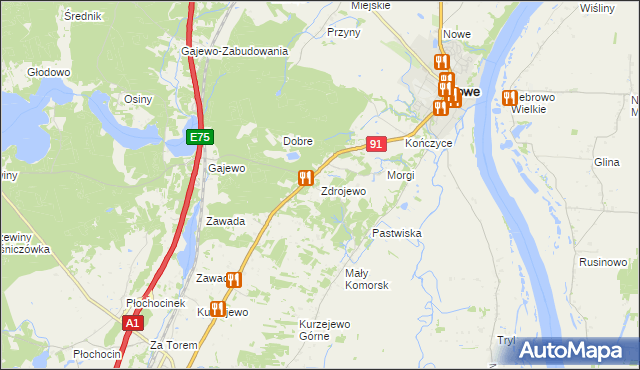 mapa Zdrojewo gmina Nowe, Zdrojewo gmina Nowe na mapie Targeo