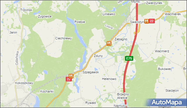 mapa Zduny gmina Starogard Gdański, Zduny gmina Starogard Gdański na mapie Targeo