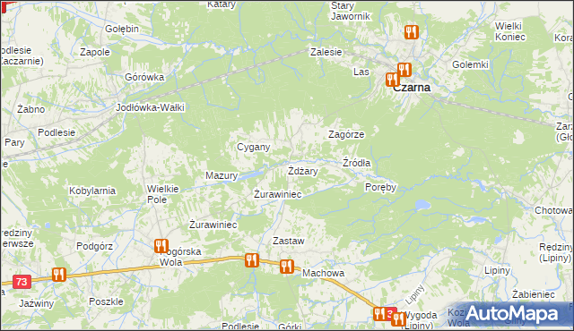 mapa Żdżary gmina Czarna, Żdżary gmina Czarna na mapie Targeo