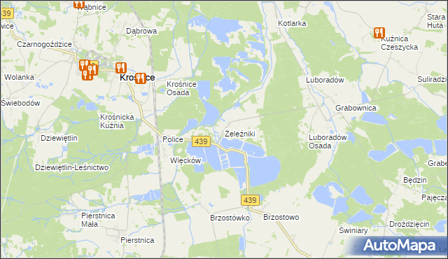 mapa Żeleźniki gmina Krośnice, Żeleźniki gmina Krośnice na mapie Targeo