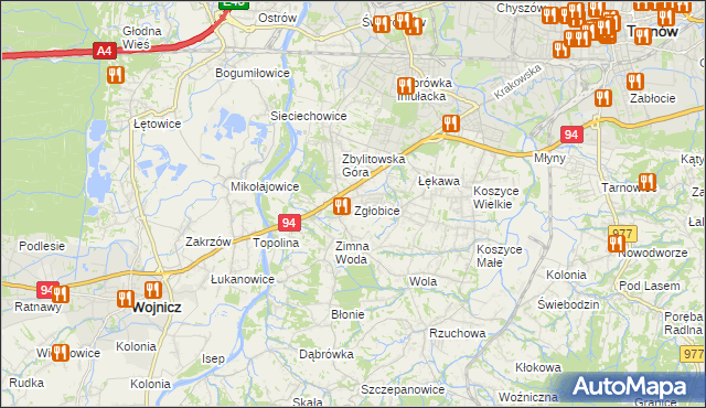 mapa Zgłobice, Zgłobice na mapie Targeo