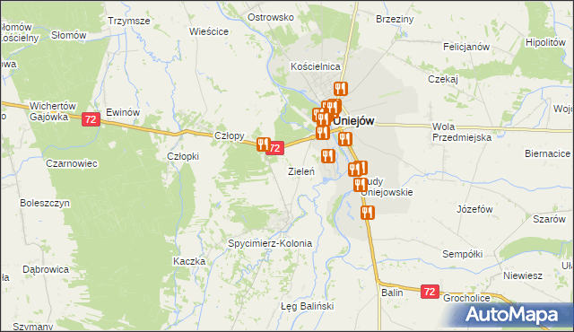 mapa Zieleń gmina Uniejów, Zieleń gmina Uniejów na mapie Targeo