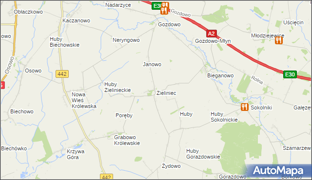 mapa Zieliniec gmina Kołaczkowo, Zieliniec gmina Kołaczkowo na mapie Targeo