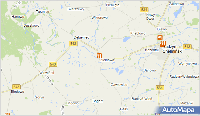 mapa Zielnowo gmina Radzyń Chełmiński, Zielnowo gmina Radzyń Chełmiński na mapie Targeo
