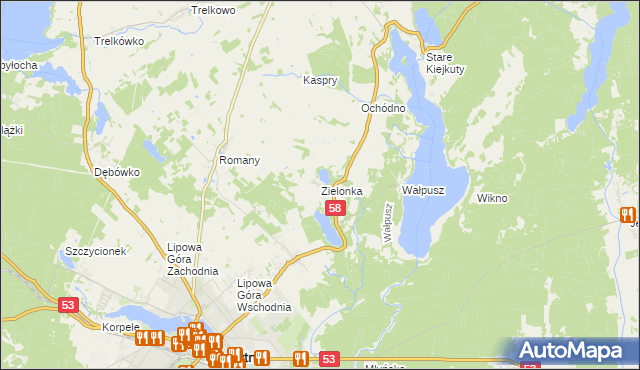 mapa Zielonka gmina Szczytno, Zielonka gmina Szczytno na mapie Targeo