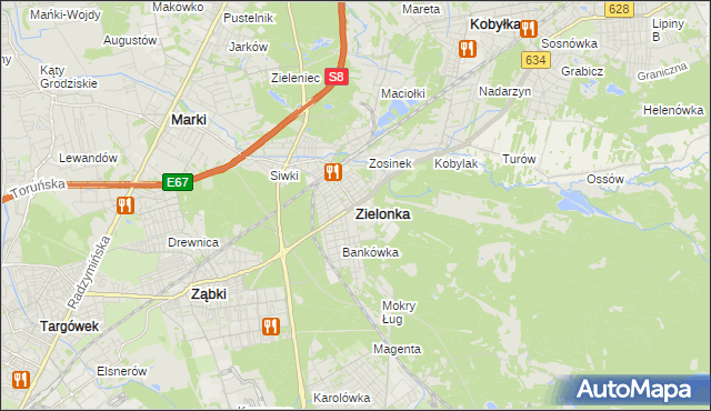 mapa Zielonka powiat wołomiński, Zielonka powiat wołomiński na mapie Targeo