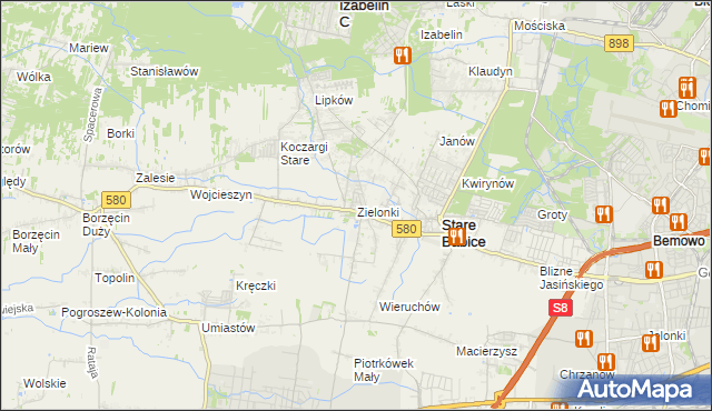 mapa Zielonki gmina Stare Babice, Zielonki gmina Stare Babice na mapie Targeo