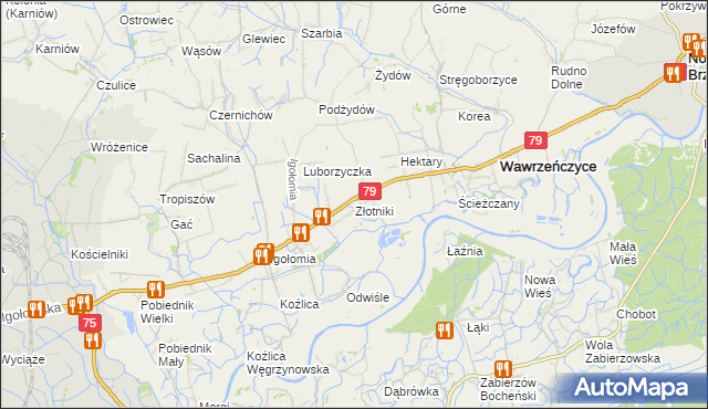 mapa Złotniki gmina Igołomia-Wawrzeńczyce, Złotniki gmina Igołomia-Wawrzeńczyce na mapie Targeo