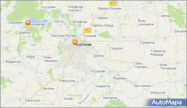mapa Złotniki gmina Koźminek, Złotniki gmina Koźminek na mapie Targeo