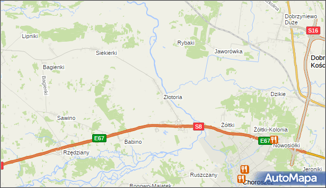 mapa Złotoria gmina Choroszcz, Złotoria gmina Choroszcz na mapie Targeo