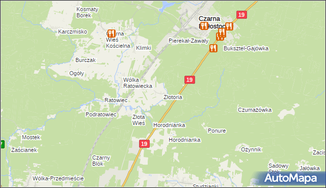 mapa Złotoria gmina Czarna Białostocka, Złotoria gmina Czarna Białostocka na mapie Targeo